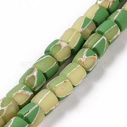 Handmade Polyester Clay Beads Strand, with Gold Foil, Column, Yellow Green, 7x6~6.5mm, Hole: 1.6~2mm, about 59~63pcs/strand, 15.55''~16.34''(39.5~41.5cm)(CLAY-P001-03A)