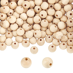 Natural Unfinished Wood Round Beads, Waxed Wooden Beads, Smooth Surface, with Nylon Packaging Vacuum Bag, Floral White, 10mm, Hole: 2.5mm, 500pcs(WOOD-PH0008-91-10mm)