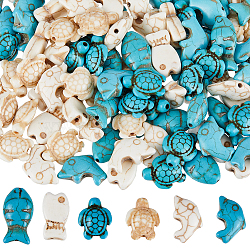120Pcs 6 Styles Synthetic Turquoise Beads Strands, Dolphin & Fish & Turtle, Mixed Color, 13~22x11~20x5.5~8mm, Hole: 1~1.2mm, 20pcs/style(G-SC0002-85)