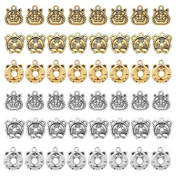SUPERFINDINGS 48Pcs 6 Style Tibetan Style Alloy Pendants, Tiger Charms, Antique Silver & Antique Golden, 13~27x12~15x2~4mm, hole: 1.6~2mm, 8pcs/Style
