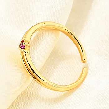 Brass Micro Pave Cubic Zirconia Cuff Rings for Women, Cadmium Free & Nickel Free & Lead Free, Flat Round, Real 18K Gold Plated, FireBrick, 3.5mm