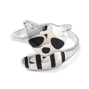Enamel Raccoon Open Cuff Ring, Silver Alloy Jewelry for Women, Black, US Size 8(18.1mm)