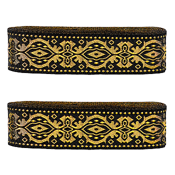 Ethnic Style Embroidery Polyester Ribbons, Jacquard Ribbon with Floral Pattern, Garment Accessories, Black, 1-1/4 inch(33mm), about 7.66 Yards(7m)/Bundle
