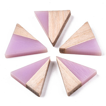 Translucent Resin & Wood Cabochons, Triangle, Plum, 15x14.5x3mm