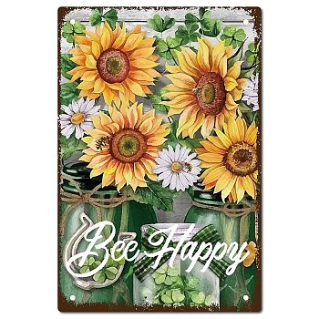 Vintage Metal Iron Tin Sign Poster, Wall Decor for Bars, Restaurants, Cafes Pubs, Vertical Rectangle, Sunflower Pattern, 300x200x0.5mm