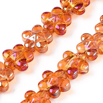 Electroplate Glass Beads Strands, Flower, Dark Orange, 12x12.5x7mm, Hole: 1mm, about 54~55pcs/strand, 24.57~24.96 inch(62.4~63.4cm)