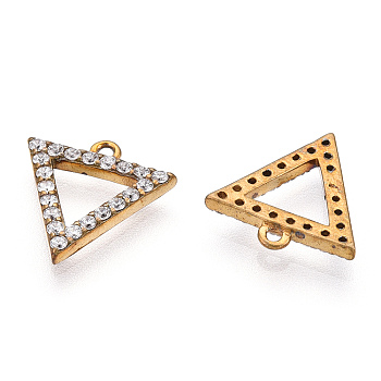 Brass Micro Pave Clear Cubic Zirconia Charms, Triangle, Nickel Free, Unplated, 11.5~12x11.5x2mm, Hole: 1mm