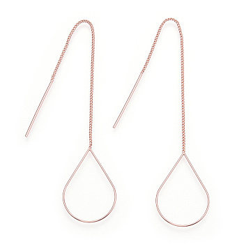 Brass Stud Earring Findings, Ear Threads, Teardrop, Rose Gold, 105~115mm(include pin length), 25x16.5mm, pin: 0.6mm