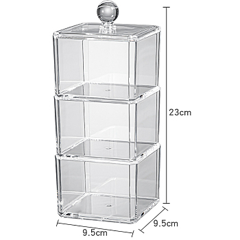 Transparent Plastic Storage Box, for Cotton Swab, Cotton Pad, Beauty Blender, Rectangle, Clear, 9.5x9.5x23cm