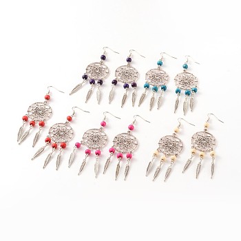 Alloy Chandelier Earrings, with Wood Beads and Brass Earring Hooks, Mixed Color, 100mm, Pin: 0.7mm