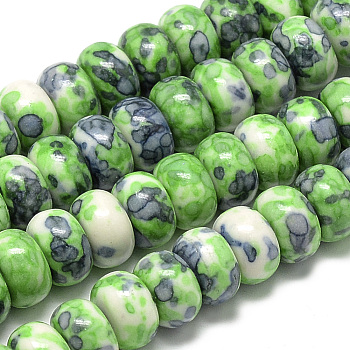 Synthetic Ocean White Jade Beads Strands, Dyed, Rondelle, Lime Green, 10x5~6mm, Hole: 1.5mm about 72pcs/strand, 16.3 inch