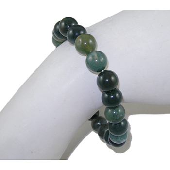 Natural Moss Agate Beaded Stretch Bracelets, Round, 2 inch(5.2cm), Bead: 8mm, 22~24pcs/Strand