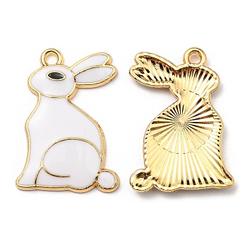 Alloy Pendants, with Enamel, Golden, Cadmium Free & Nickel Free & Lead Free, Rabbit Charms, White, 25x17.5x2.5mm, Hole: 1.6mm