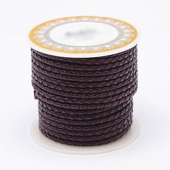Braided Cowhide Leather Cord, Leather Rope String for Bracelets, Coconut Brown, 5mm, about 4.37 yards(4m)/roll