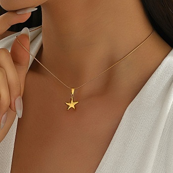 304 Stainless Steel Star Pendant Round Snake Chain Necklaces for Women, Golden, 16.10 inch(40.9cm)