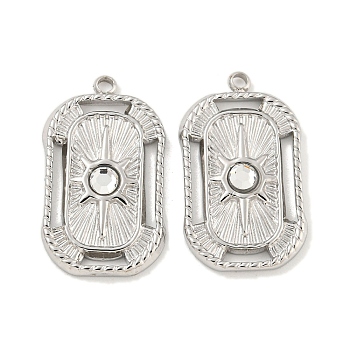 304 Stainless Steel Rhinestone Pendants, Rectangle with Sun Charm, Stainless Steel Color, 21.5x12.5x3mm, Hole: 1.4mm