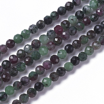 Natural Ruby in Zoisite Beads Strands, Faceted, Round, 3~3.5x2.5~3mm, Hole: 0.3mm, about 114~141pcs/strand, 15.1~16.4 inch(38.4~41.8cm)