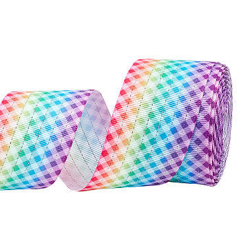 Rainbow Color Polyester Grosgrain Ribbons, Tartan Pattern, Colorful, 1-1/2 inch(38mm), 10 Yards/Roll