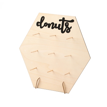 Poplar Wood Donut Rack Supplies Display, of Weddings, Birthday Parties Decorate, Polygon with Word, Bisque, 34.4x34.5x0.2cm