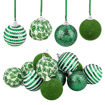 Saint Patrick's Day Theme Foam Ball Pendant Decorations, Decorative Balls, with Polyseter Ribbon, Green, Ball: 46.5~48.5x56.5~59mm, Hole: 2.5~3x3~4mm, 12pcs