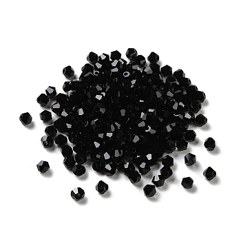 Transparent Glass Beads, Bicone, Black, 4x4x3.5mm, Hole: 1mm, 720pcs/bag