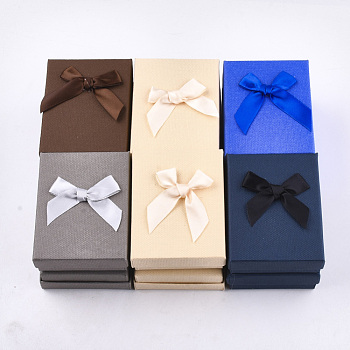 Cardboard Jewelry Set Boxes, with Sponge Inside, Rectangle with Bowknot, Mixed Color, 9x7x3.3cm