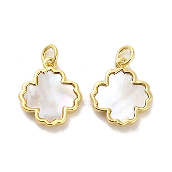 Brass Pave Shell Pendants, Flower Charms with Jump Ring, Real 18K Gold Plated, 16x14x3mm, Hole: 3.5mm