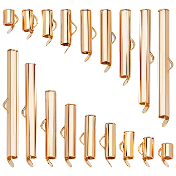 90Pcs 9 Styles Brass Slide On End Clasp Tubes, Slider End Caps, Golden, 6x6~40x4mm, Hole: 1x2~3mm, Inner Diameter: 3~3.2mm
