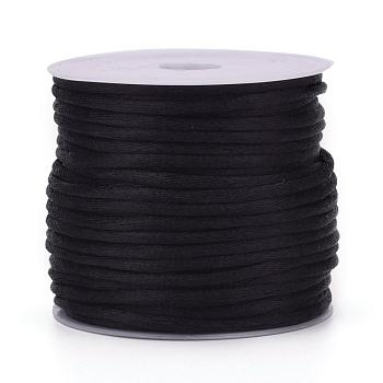 Nylon Cord, Satin Rattail Cord, for Beading Jewelry Making, Chinese Knotting, Black, 1.5mm, about 16.4 yards(15m)/roll