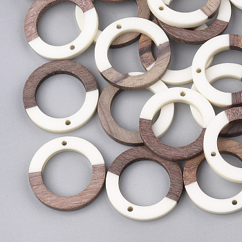 Resin & Walnut Wood Pendants, Ring, White, 28x3mm, Hole: 1.5mm