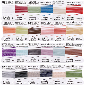 24Pcs 24 Colors Pure Silk Cord, Twisted Cord, with Paper Card, Mixed Color, 0.45mm, about 2.19 Yards(2m)/pc