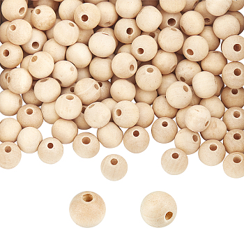Natural Unfinished Wood Round Beads, Waxed Wooden Beads, Smooth Surface, with Nylon Packaging Vacuum Bag, Floral White, 10mm, Hole: 2.5mm, 500pcs