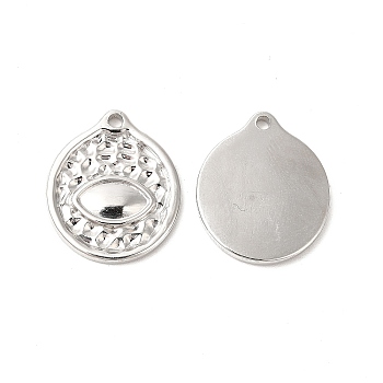 304 Stainless Steel Pendants, Flat Round with Eye Charms, Stainless Steel Color, 20x17x2mm, Hole: 1.6mm