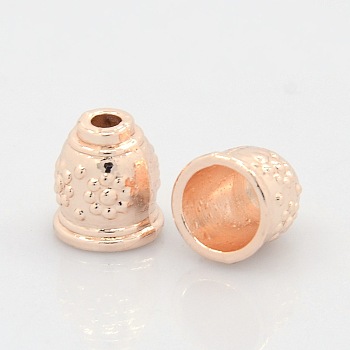 Nickel Free & Lead Free Rose Gold Alloy Cord End Caps & Cones, Long-Lasting Plated, Apetalous, 11x10mm, Hole: 3mm, Inner Diameter: 8mm