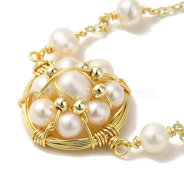 Flower Natural Pearl Link Bracelets(BJEW-C051-28G)-2