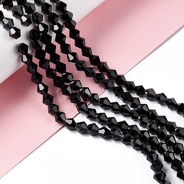 Black Color Faceted Glass Bicone Beads Strands(X-GLAA-S026-6mm-10)-2