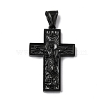 304 Stainless Steel Pendants, Ion Plating(IP), Cross, Black, 38x25.5x6mm, Hole: 4x9mm(STAS-I370-01EB-05)