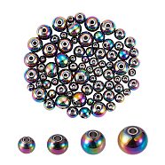 80Pcs 4 Style Rack Plating Rainbow Color 304 Stainless Steel Beads, Cadmium Free & Nickel Free & Lead Free, Round, 4~8x3~6.5mm, Hole: 1.8mm, 20pcs/style(STAS-SZ0002-38)