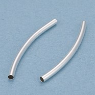 Brass Tube Beads, Long-Lasting Plated, Curved Beads, Tube, 925 Sterling Silver Plated, 30x2mm, Hole: 1.5mm(KK-Y003-89B-S)