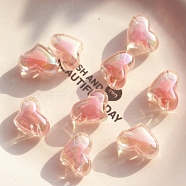 Transparent Acrylic Beads, Heart, Pink, 15.5x21mm, Hole: 3mm(OACR-TAC0001-08C)