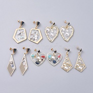 Epoxy Resin Dangle Earrings, with Gemstone Chip, Shell, ABS Plastic Imitation Pearl, Alloy Enamel Stud Earring Findings and Brass Ear Nuts, Golden, Mixed Color, 37~65mm, Pin: 0.6mm(EJEW-JE03472)