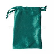 Velvet Jewelry Drawstring Bags, with Satin Ribbon, Rectangle, Teal, 15x10x0.3cm(TP-D001-01B-04)