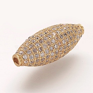 Brass Micro Pave Cubic Zirconia Beads, Rice, Clear, Golden, 28x11mm, Hole: 2mm(ZIRC-L061-32G)