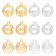 Unicraftale 12Pcs 6 Style 304 Stainless Steel Charms, Manual Polishing, Flat Round with Star & Heart, Golden & Stainless Steel Color, 12x10x1mm, Hole: 1.2mm, 2pcs/style(STAS-UN0034-51)
