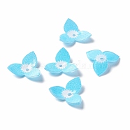 Printed 3-Petal Opaque Acrylic Bead Caps, Flower, Deep Sky Blue, 17x17x3mm, Hole: 1.6mm(MACR-F071-24B)