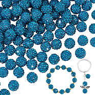 Elite 100Pcs Pave Disco Ball Beads, Polymer Clay Rhinestone Beads, Round, Blue Zircon, PP13(1.9~2mm), 6 Rows Rhinestone, 10mm, Hole: 1.5mm(RB-PH0001-25E)