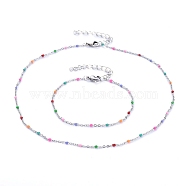 304 Stainless Steel Jewelry Sets, Enamel Link Chain Necklaces & Bracelets, with Lobster Claw Clasps and Iron Extender Chain, Colorful, Stainless Steel Color, Necklace: 15.55 inch(39.5cm), Bracelet: 7-1/2 inch(19cm)(SJEW-JS01101)