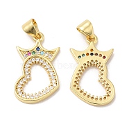 Brass Micro Pave Cubic Zirconia Pendants, Heart, Real 16K Gold Plated, 22x12.5x2mm, Hole: 4.5x3.5mm(ZIRC-L103-012G)