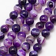 Natural Striped Agate/Banded Agate Bead Strands, Round, Grade A, Dyed & Heated, Indigo, 10mm, Hole: 1mm, about 37pcs/strand, 15 inch(G-K166-13-10mm-04)