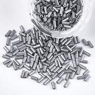 Electroplate Glass Bugle Beads, Round Hole, Metallic Colours, Silver, 3~5x1.5~2mm, Hole: 0.8mm, about 15000pcs/bag(SEED-S029-02B-05)